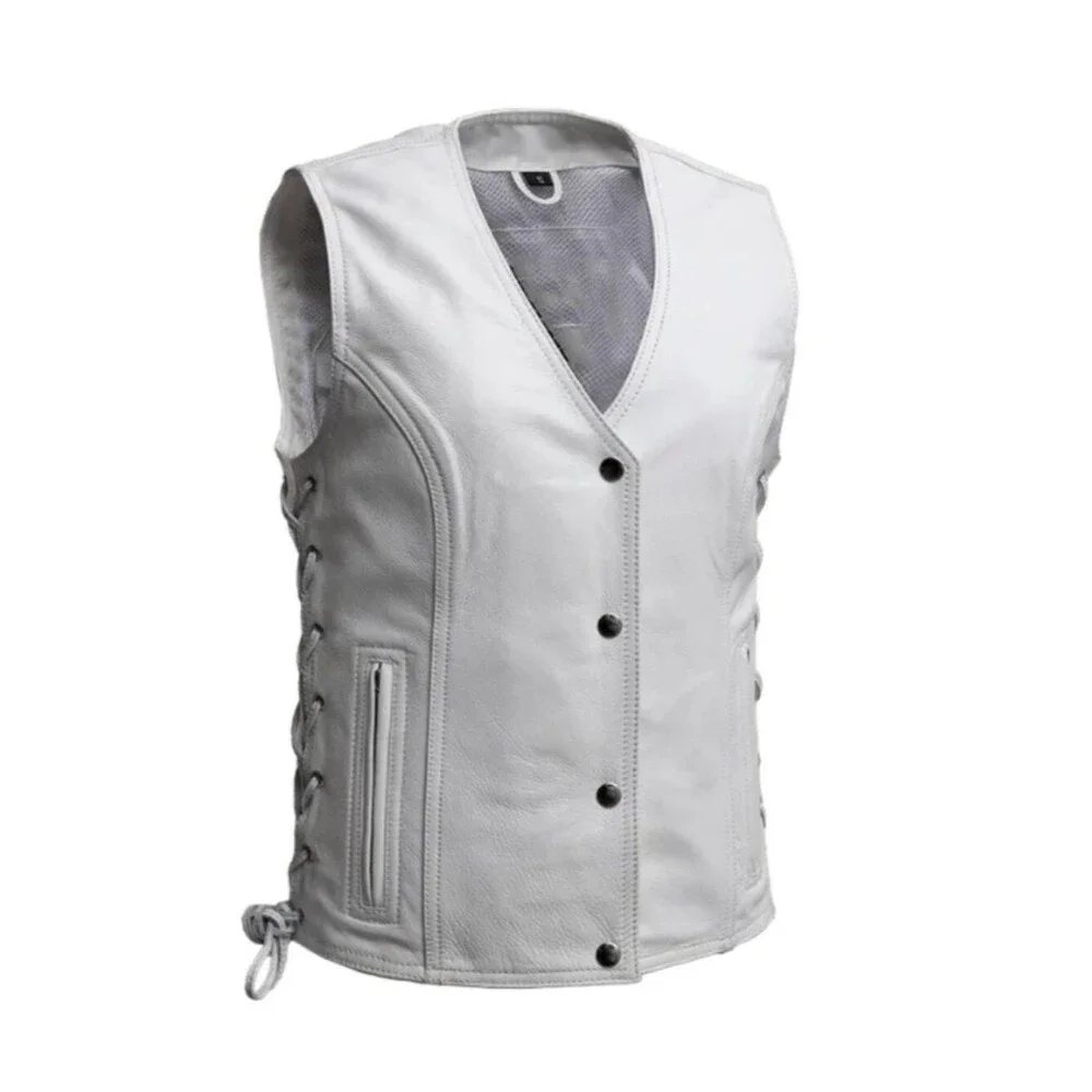 Fierce Fuel Women's Motorcycle Leather Vest - White